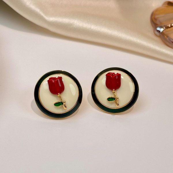 French Rose Flower Drop Earrings.