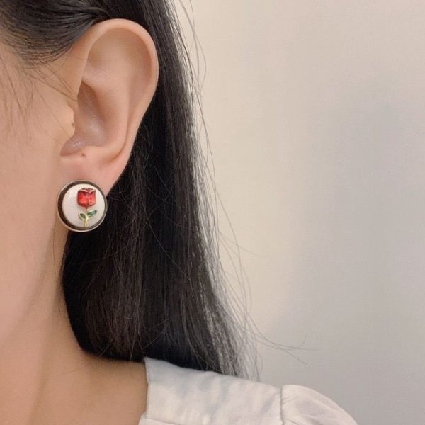 French Rose Flower Drop Earrings.