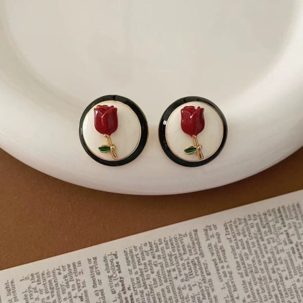 French Rose Flower Drop Earrings.
