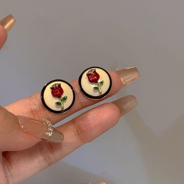 French Rose Flower Drop Earrings.