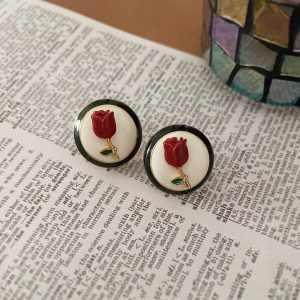 French Rose Flower Drop Earrings.