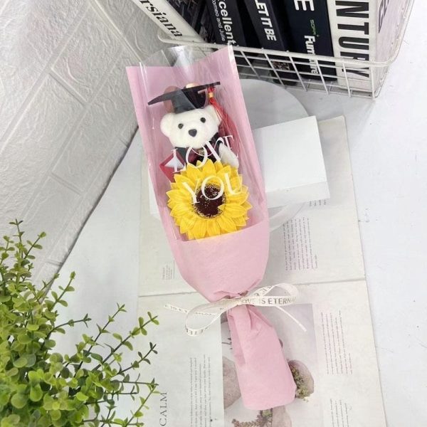 graduation bear sunflower bouquet