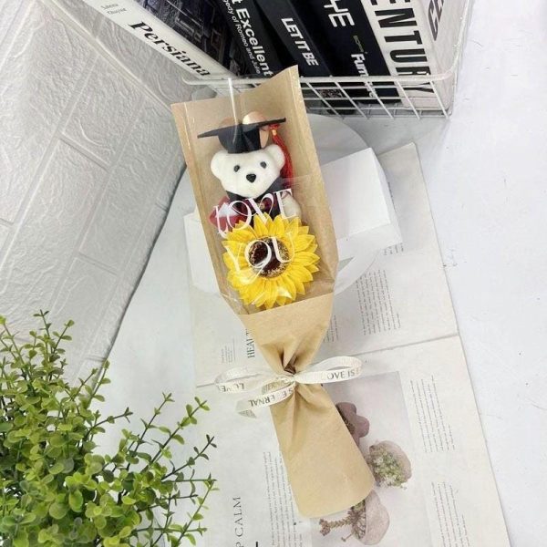 graduation bear sunflower bouquet