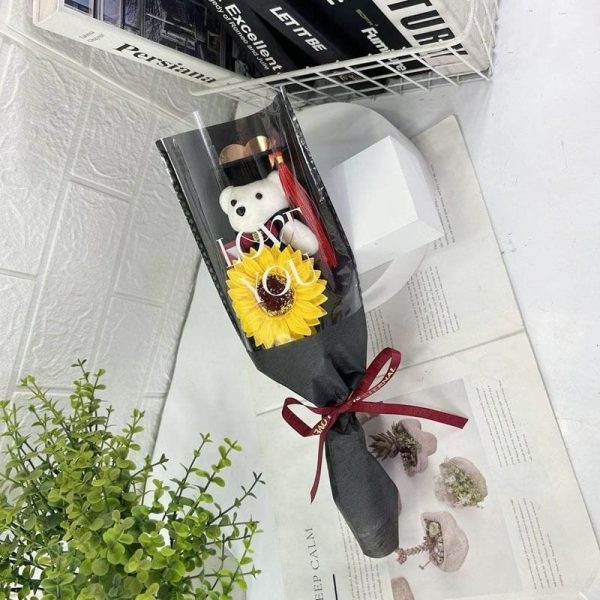 graduation bear sunflower bouquet