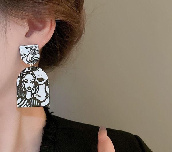 abstract face art drop earrings