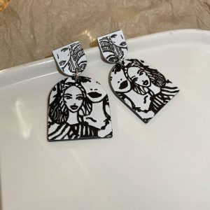 abstract face art drop earrings