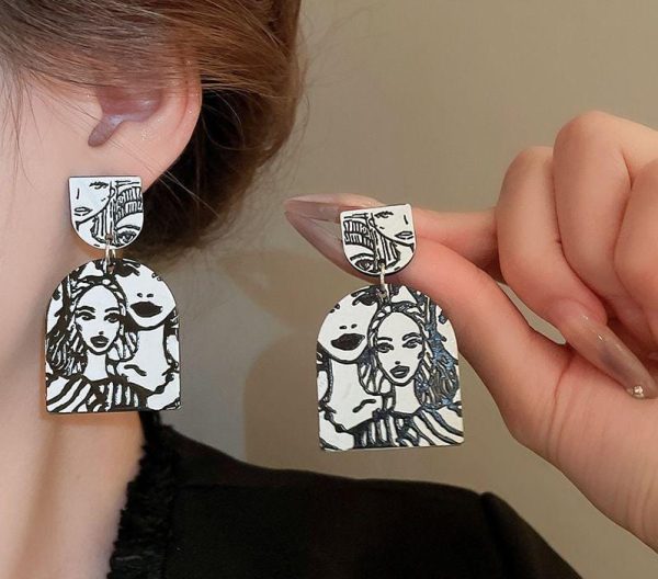 abstract face art drop earrings