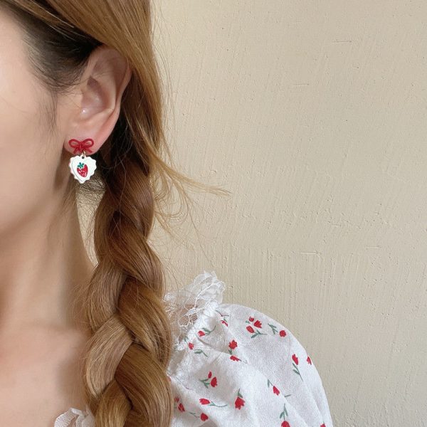 strawberry whip bow charm earrings