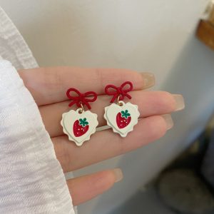 strawberry whip bow charm earrings
