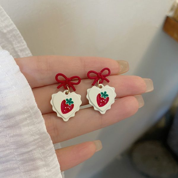 strawberry whip bow charm earrings