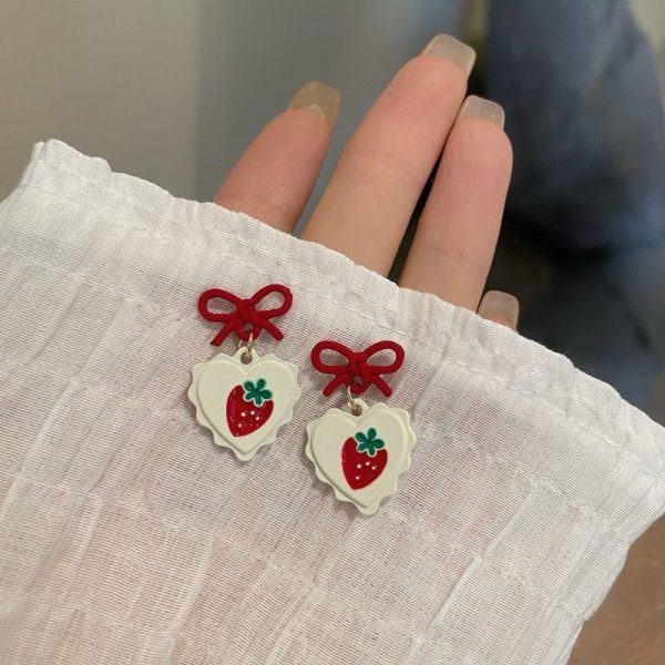 strawberry whip bow charm earrings