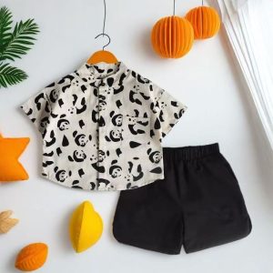 panda print baby shirt & shorts set