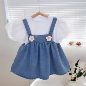 jeans strap frock 2pc